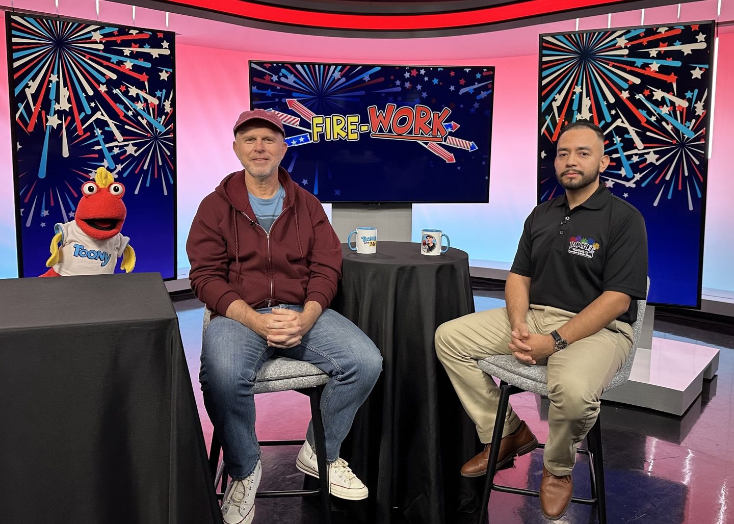 Jasen Garcia with the host and Toony on the Toon In With Me set